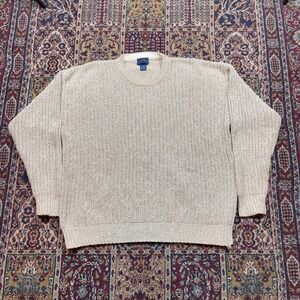 VTG 90s Cambridge Classics Tan Brown Overdyed Knit Fisherman Sweater XL Cotton